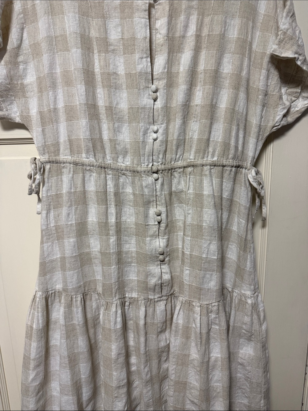 Madewell Neutral Plaid Button-Neck Linen Dress - Picture 5 of 9